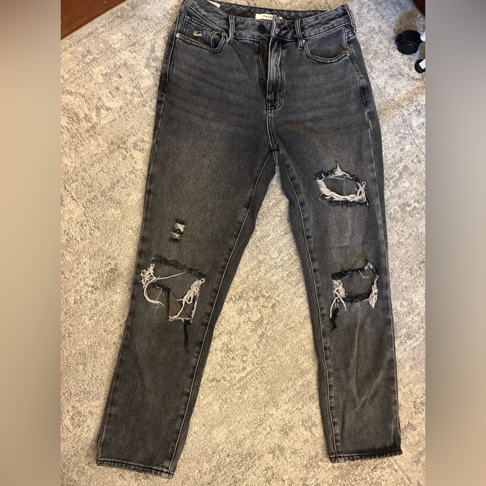 Black/Grey PacSun Ripped Mom Jeans